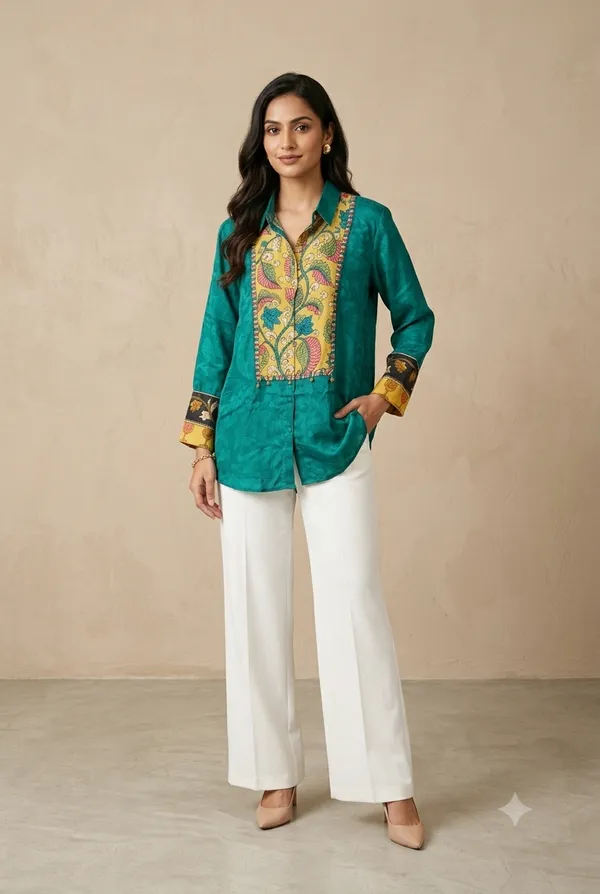 Smart_and_stylish_teal_shirt_with_beautiful_floral_detailing,_perfect_for_a_modern_and_elegant_everyday_look.