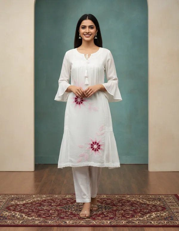 White_Mul_Chanderi_Kurta_Pant_Set_For_Women