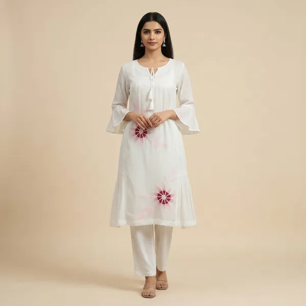 White_Mul_Chanderi_Kurta_Pant_Set_For_Women