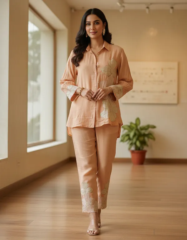 Peach_Mul_Chanderi_Co_Ord_Set_For_Women