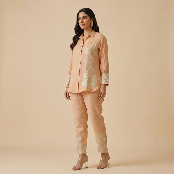 Peach_Mul_Chanderi_Co_Ord_Set_For_Women