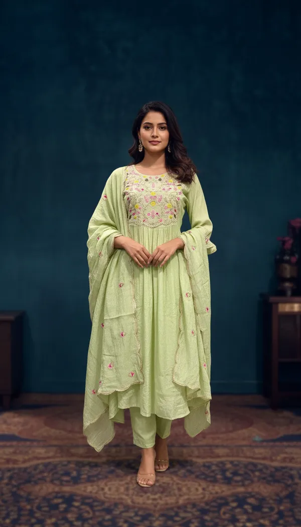 Green_Mul_Chanderi_Kurta_Pant_Set_For_Women