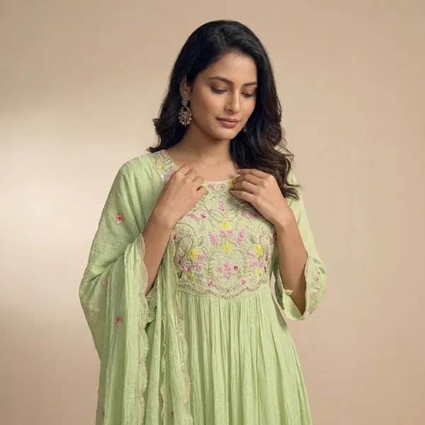 Green_Mul_Chanderi_Kurta_Pant_Set_For_Women