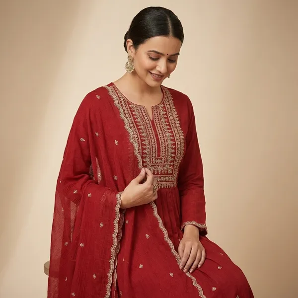 Red_Mul_Chanderi_Kurta_Pant_Set_For_Women