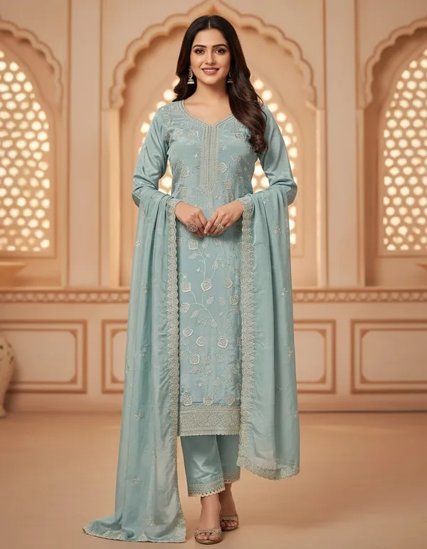 Aqua_Crepe_Silk_Kurta_Pant_Set_For_Women