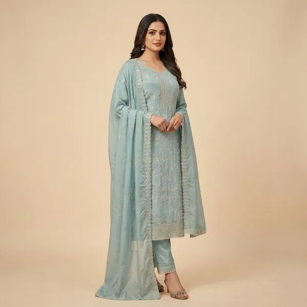 Aqua_Crepe_Silk_Kurta_Pant_Set_For_Women