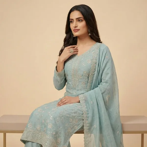 Aqua_Crepe_Silk_Kurta_Pant_Set_For_Women
