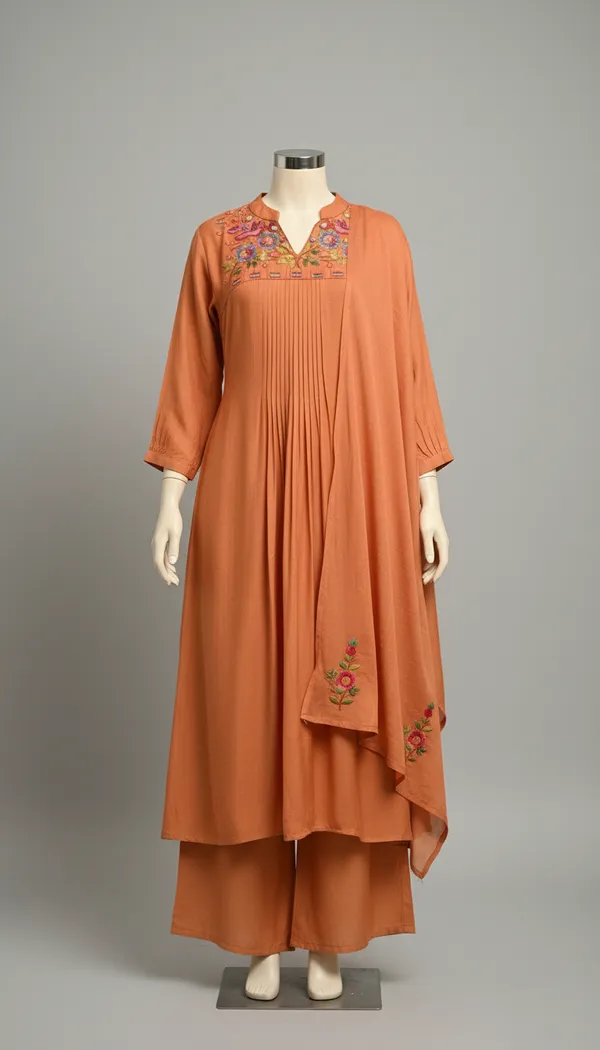 Rust_Mul_Chanderi_Kurta_Pant_Set_For_Women