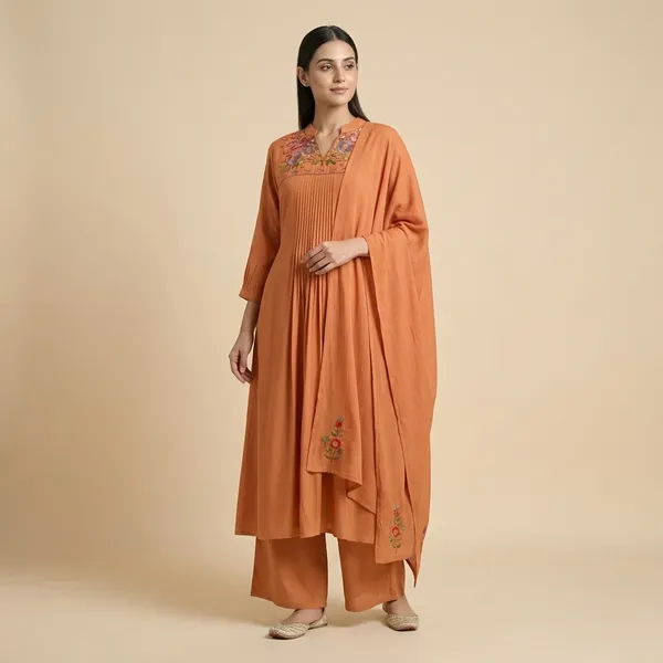 Rust_Mul_Chanderi_Kurta_Pant_Set_For_Women