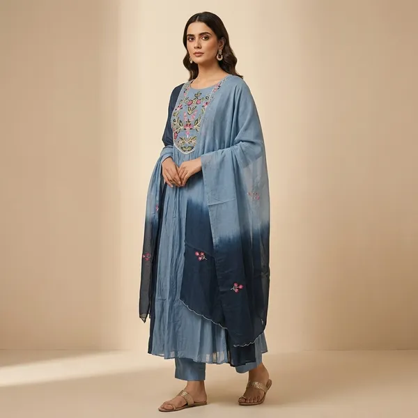 Blue_Mul_Chanderi_Kurta_Pant_Set_For_Women