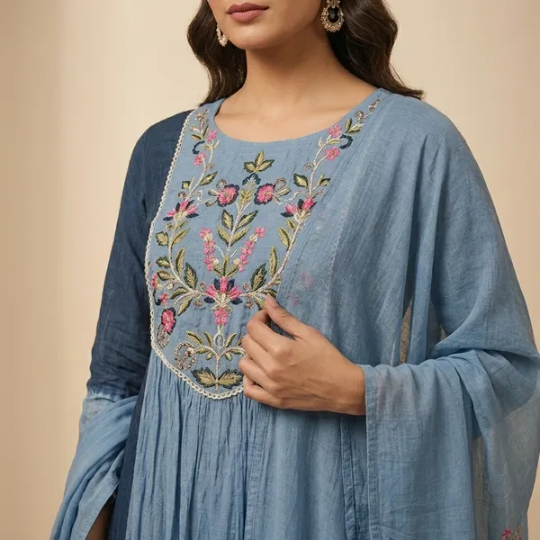 Blue_Mul_Chanderi_Kurta_Pant_Set_For_Women
