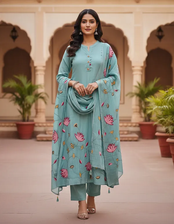 Aqua_Mul_Chanderi_Kurta_Pant_Set_For_Women