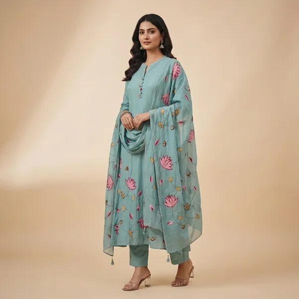 Aqua_Mul_Chanderi_Kurta_Pant_Set_For_Women