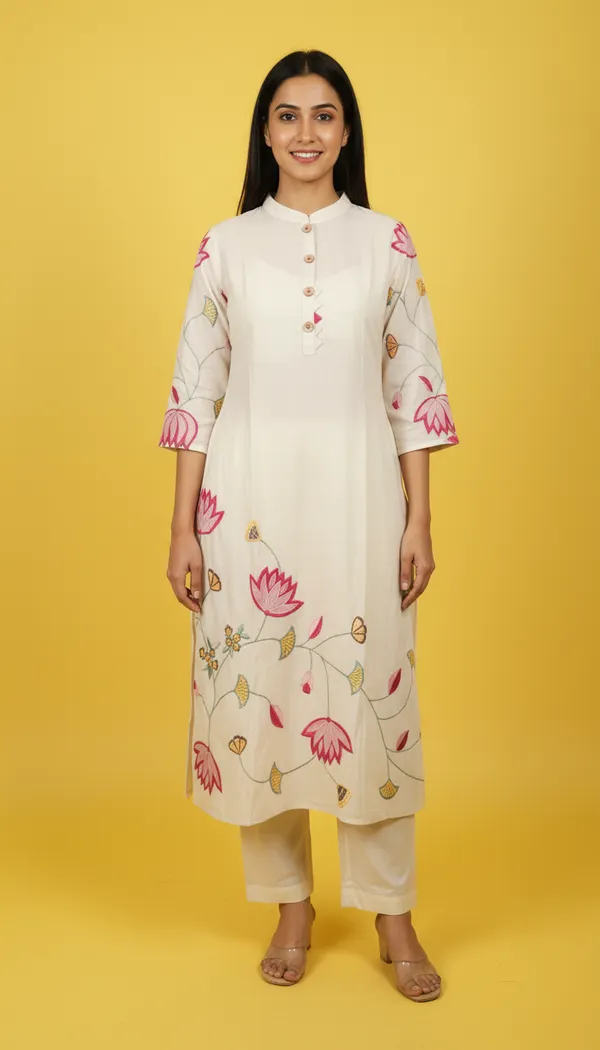 Off_White_Mul_Chanderi_Kurta_Pant_Set_For_Women