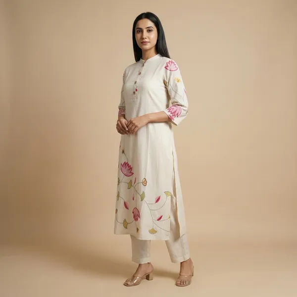Off_White_Mul_Chanderi_Kurta_Pant_Set_For_Women
