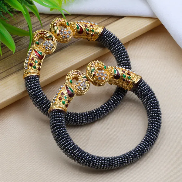 Multicolor_Beaded_With_Peacock_Design_And_Gemstone_Embellishments_Bangles_For_Women_(Set_Of_2)