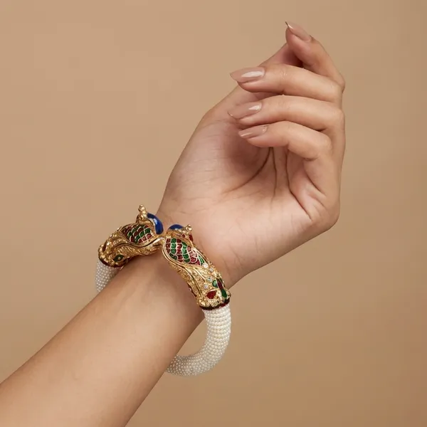 Multicolor_Traditional_Stone_Work_Peacock_Design_Pearl_Beaded_Kada_Bangles_For_Women