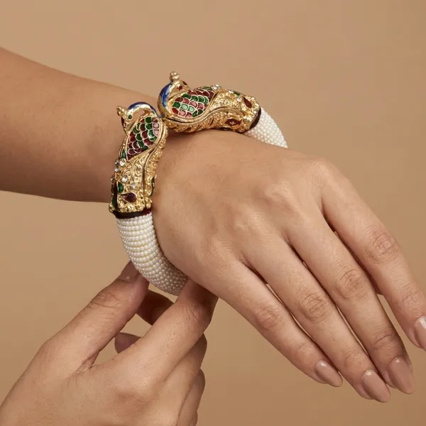 Multicolor_Traditional_Stone_Work_Peacock_Design_Pearl_Beaded_Kada_Bangles_For_Women