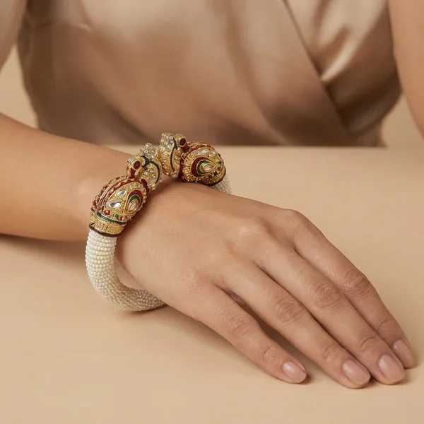 Multicolor_Traditional_Gold-Plated_Peacock_Design_Pearl_Bangles_For_Women_(Set_Of_2)