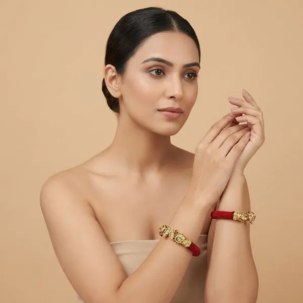 Red_And_Gold_And_Green_Traditional_Silk_Thread_With_Peacock_Design_Bangle_Set_For_Women
