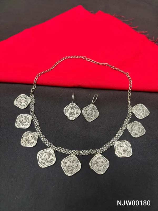 Silver_Ethnic_Silver_Toned_Coin_Necklace_And_Earrings_Set_For_Women