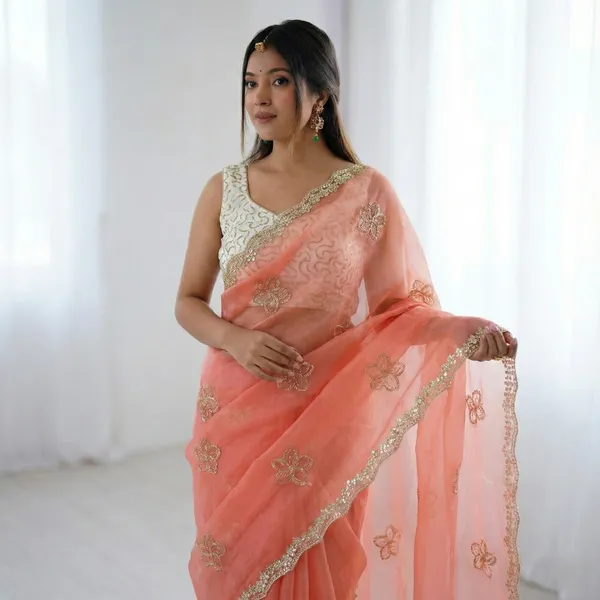 Light_Peach_Embroidered_Organza_Saree_For_Women
