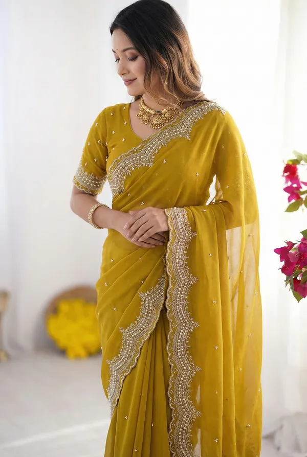 Mustard_Yellow_Embellished_Georgette_Saree_For_Women