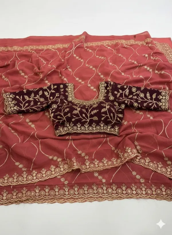 Red_Embroidered_Georgette_Saree_For_Women
