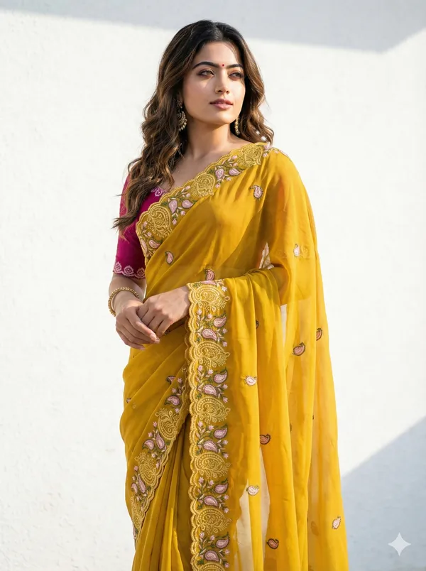 Yellow_Embroidered_Georgette_Saree_For_Women