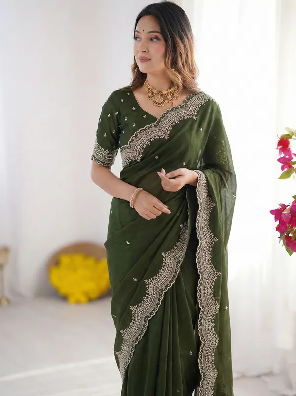 Green_Embellished_Georgette_Saree_For_Women