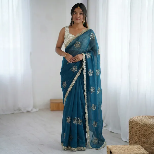 Blue_Embroidered_Organza_Saree_For_Women