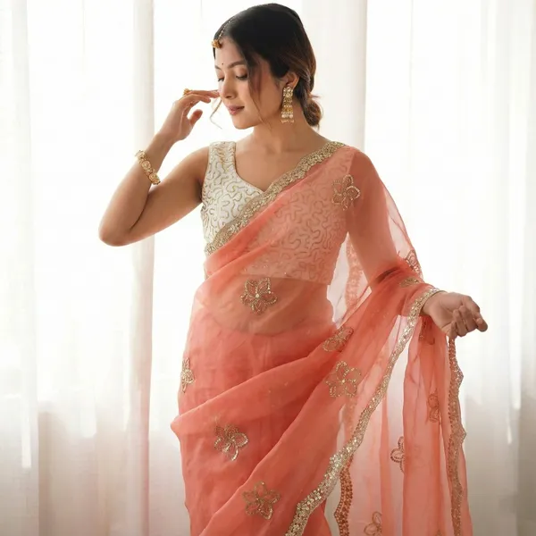 Light_Peach_Embroidered_Organza_Saree_For_Women