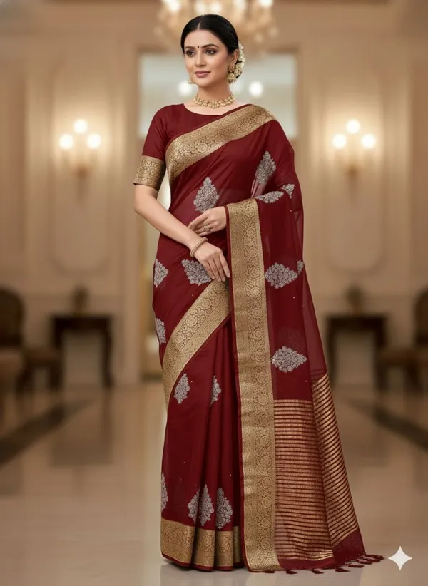 Maroon_Zari_Border_And_Motif_Silk_Saree_For_Women