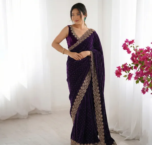 Purple_Embellished_Georgette_Saree_For_Women