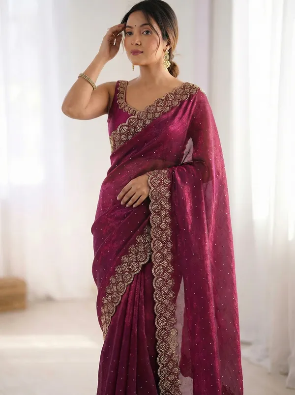 Burgundy_Embellished_Georgette_Saree_For_Women