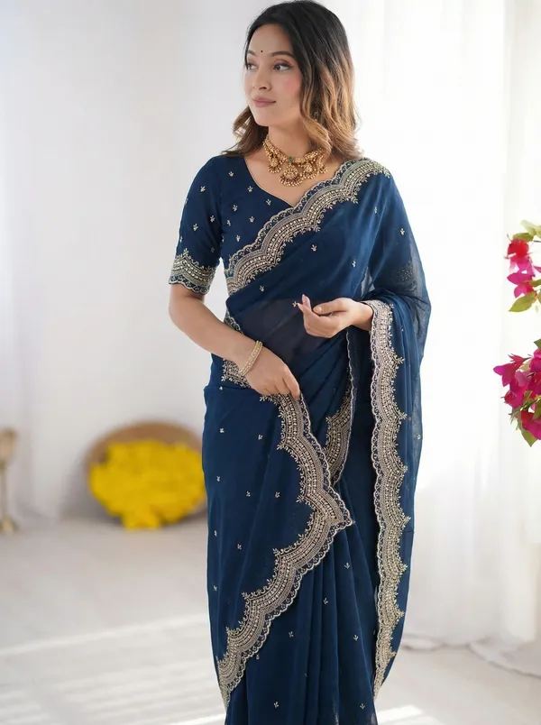 Dark_Blue_Embellished_Georgette_Saree_For_Women