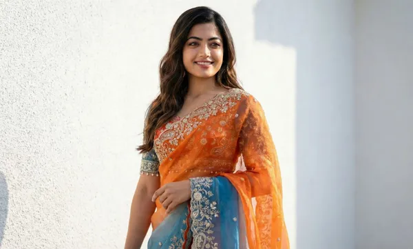 Orange_And_Blue_Embellished_Georgette_Saree_For_Women