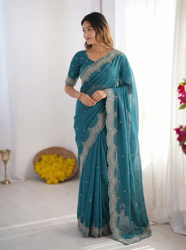 Blue_Embellished_Georgette_Saree_For_Women