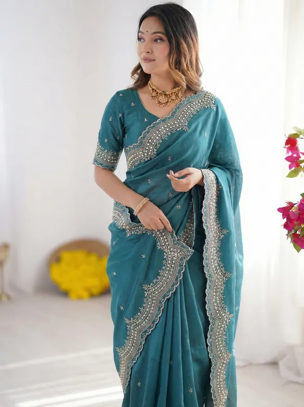 Blue_Embellished_Georgette_Saree_For_Women