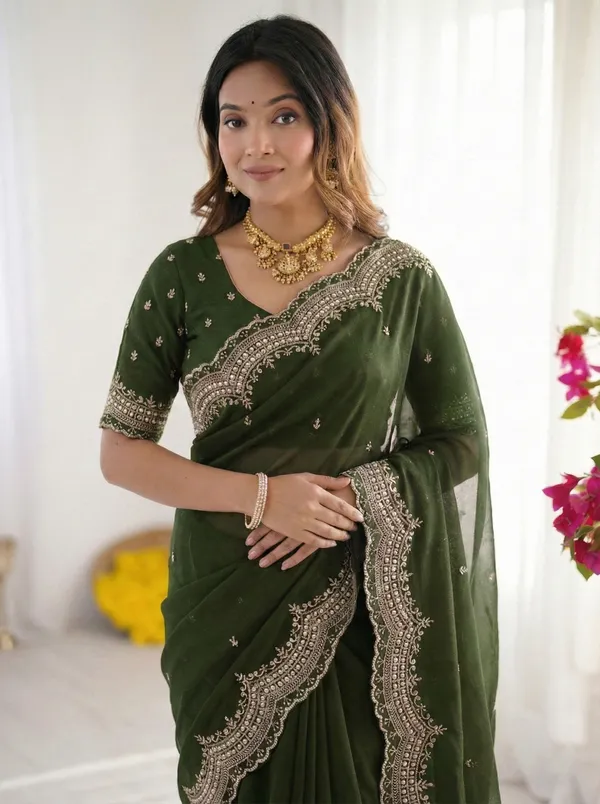 Green_Embellished_Georgette_Saree_For_Women
