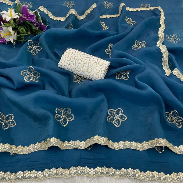 Blue_Embroidered_Organza_Saree_For_Women