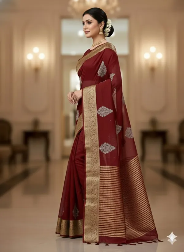 Maroon_Zari_Border_And_Motif_Silk_Saree_For_Women