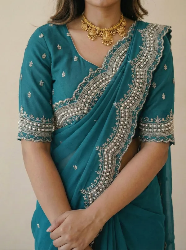 Blue_Embellished_Georgette_Saree_For_Women
