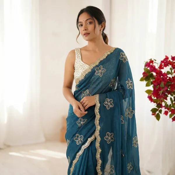 Blue_Embroidered_Organza_Saree_For_Women