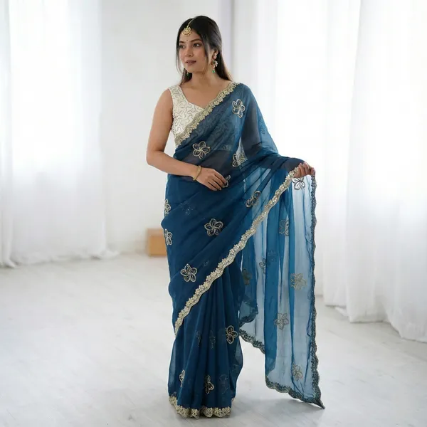 Blue_Embroidered_Organza_Saree_For_Women