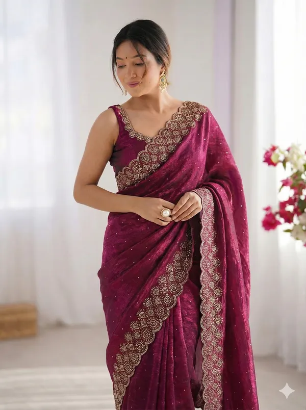 Pink_Embroidered_Velvet_Saree_For_Women