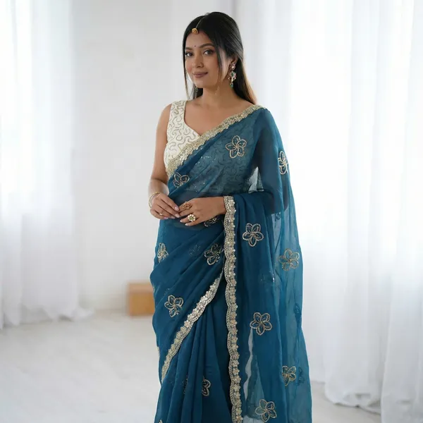 Blue_Embroidered_Organza_Saree_For_Women