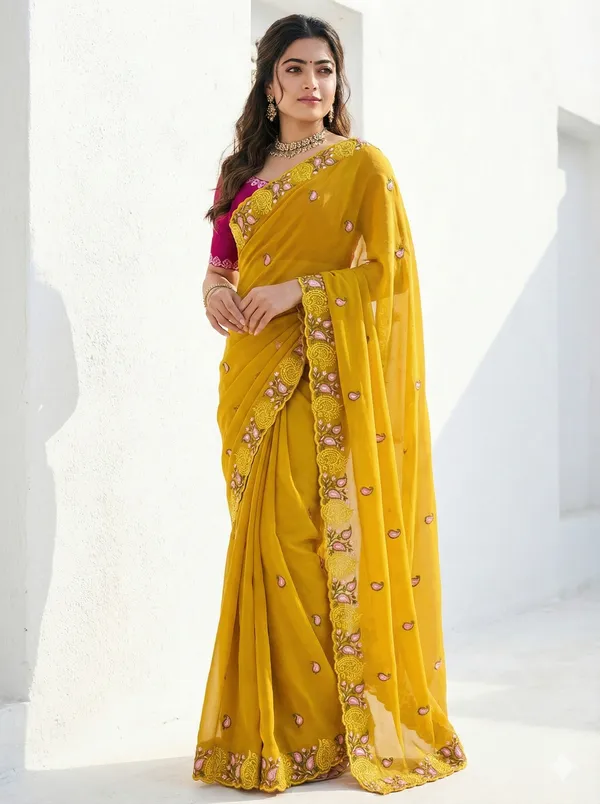 Yellow_Embroidered_Georgette_Saree_For_Women