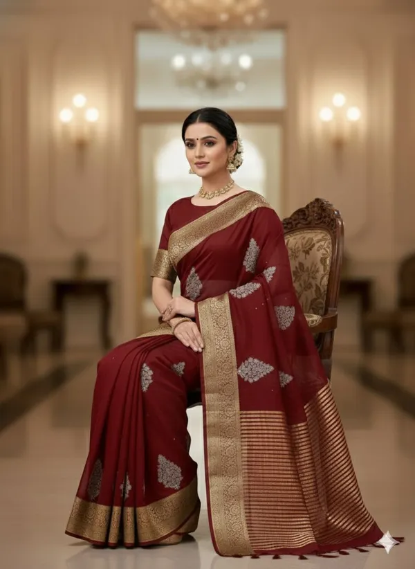 Maroon_Zari_Border_And_Motif_Silk_Saree_For_Women