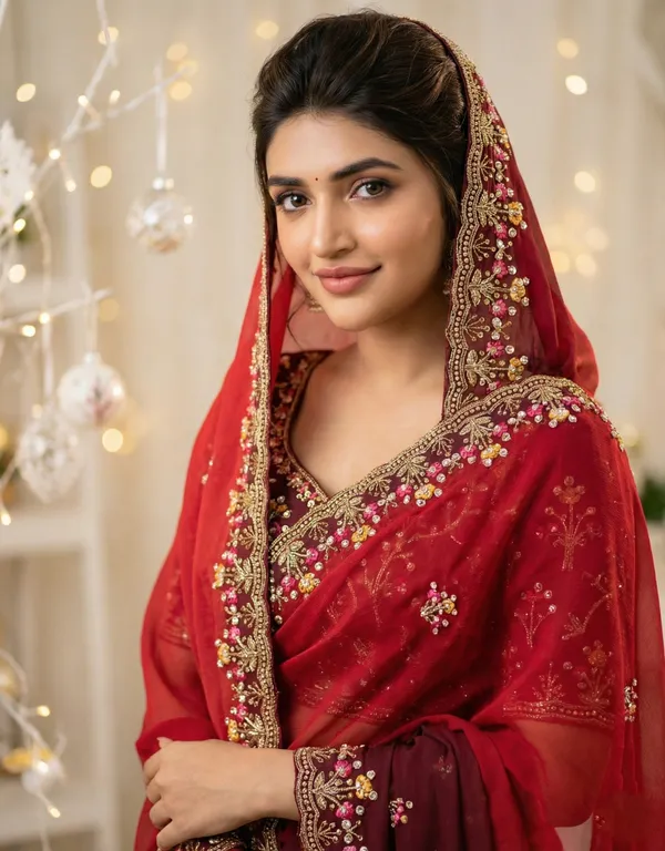 Red_Embroidered_Georgette_Saree_For_Women